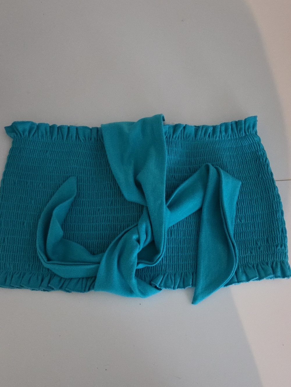Zenana Turquoise Smocked Tie-Front Bandeau Bra With Or Without Tie